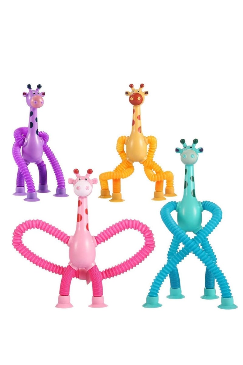 4 Pieces Telescopic Suction Cup Giraffe Toy for Girls Boys，pop tubes travel giraffe toys for toddlers - Image 1