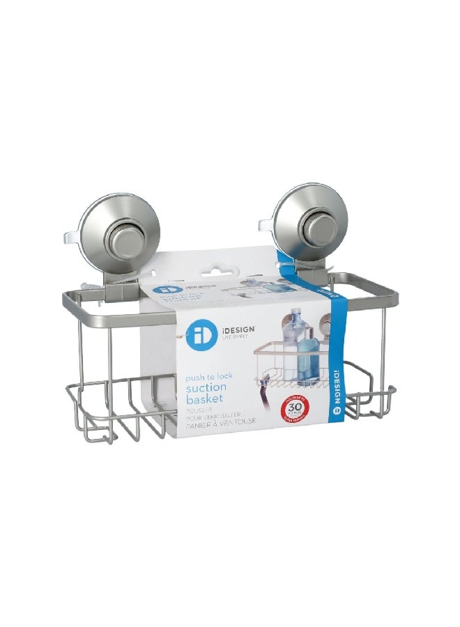 InterDesign Everett Push-to-Lock Shower Basket with Suction Silver 3.63 x 4.53 x 9.1 Inch 23545ES - Image 1