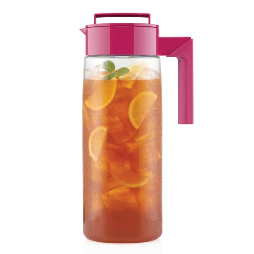Takeya Airtight Pitcher - Everyday-Use for Iced Tea & More - Clear with Lid - Lightweight Kitchen Essential - Spill-Proof & Durable Kitchenware - 2 Quart, Raspberry - Image 1