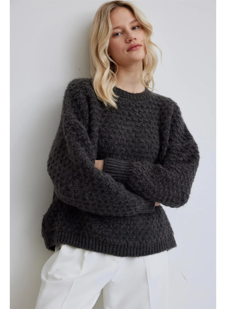 مانوكا Patterned Knitted Sweater Anthracite