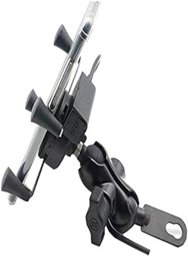 OR حامل محول شاحن هاتف للدراجات النارية مع قاعدة تثبيت بمقود الدراجة النارية بمنفذ USB 5 فولت