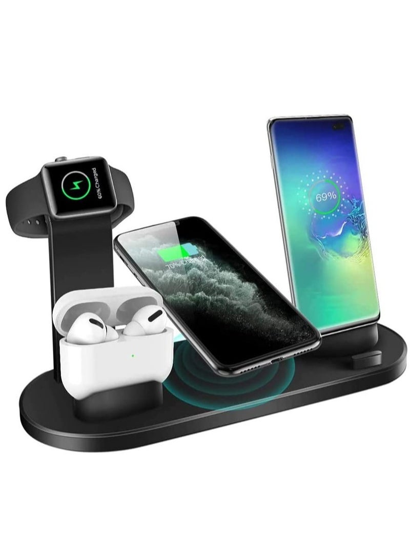 3-in-1 Rotatable Wireless Charging Dock – For iPhone, Android Micro USB & Type-C Phones (Black)  - Image 1