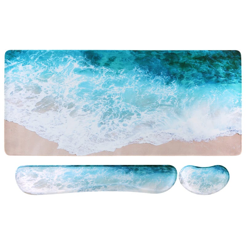 iCasso Keyboard Mouse Pad SetExtended Gaming Mouse Pad Keyboard Wrist Rest Support Memory Foam Easy Typing Pain Relief 3Pcs 354157 in Large Ultra Thick Mousepad Desk Mat Beach