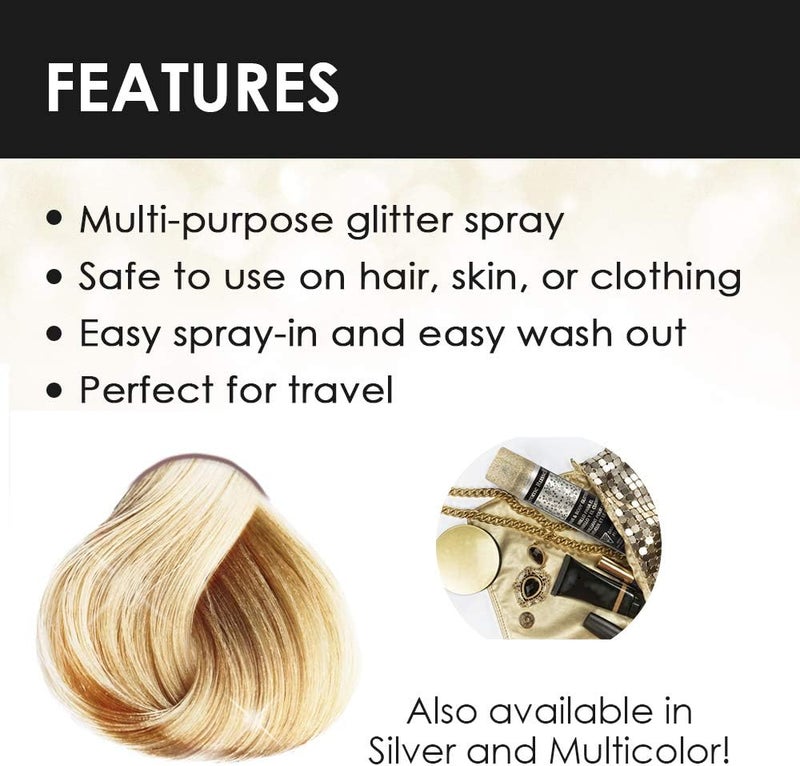 Jerome Russell Gold Hair and Body Glitter Spray, 2.2 Fluid Ounce - Image 5