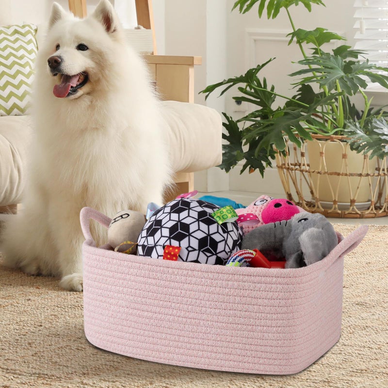 Oiahomy Cute Woven Basket With Gift Bags And Ribbons  Gift Basket Empty For Baby Showers Birthday  Nursery Bin With Handles For Baby Room Living Room  Pet Toy Bins For Toy Organizer - Mixed Pink - Image 5