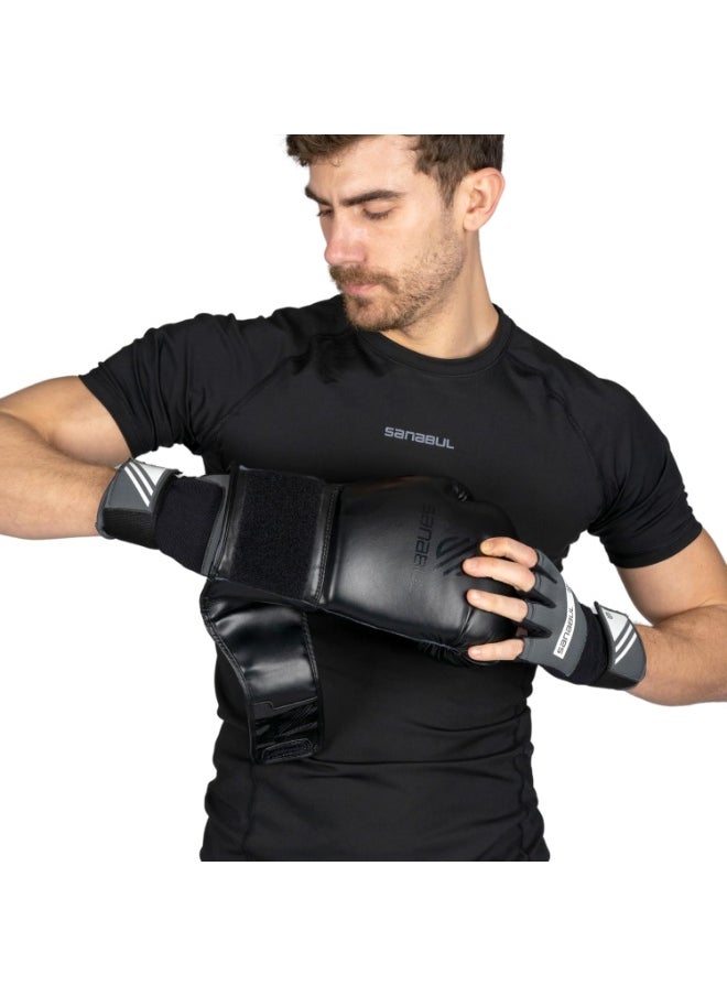 Sanabul  - Gel Hand Wraps for Boxing Gloves | MMA Muay Thai Kick Boxing Quick Wraps for Men & Women | Inner Boxing Hand Wrap for Gloves | Padded Knuckle Wrist Wrap (Charcoal Grey/White) - Image 1