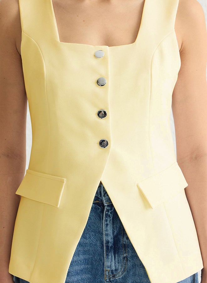 trendyol Yellow Fitted Square Neck Thick Strap Vest Vest - Image 3