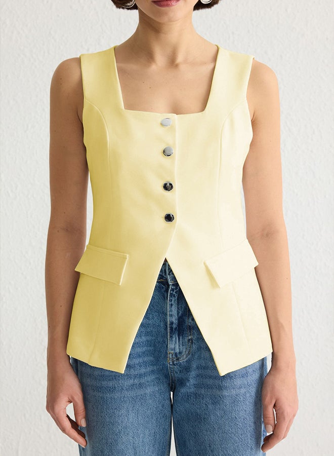 trendyol Yellow Fitted Square Neck Thick Strap Vest Vest - Image 4