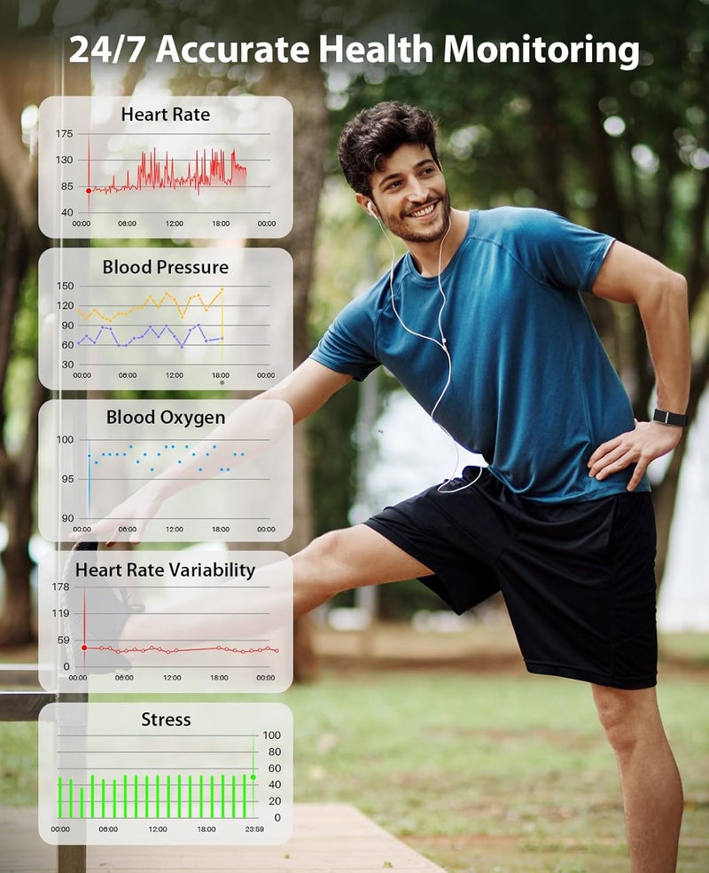 Smart Bracelet, Wearable Activity & Fitness Tracker Band, 24H Sleep Tracker, All-Day Continuous Heart Rate Blood Pressure Stress HRV Monitor, 120+ Sport Modes Smart Wristband with Free APP 2 Bands - Image 1