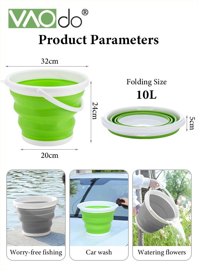فاو دو عبوتان من دلو بلاستيكي قابل للطي بسعة 2.6 جالون (10 لتر) لكل منهما، حوض دائري محمول قابل للطي مع مقبض لتنظيف المنزل، وعاء مياه خارجي موفر للمساحة للحديقة أو التخييم، دلو ماء محمول لصيد الأسماك - Image 4