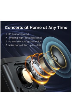 Hihonor Bluetooth Speaker with 2 Wireless Microphones, 2024 Upgraded PA Speaker System, Singing Machine with Echo and Vocal Cut, Support TF, AUX-in, Suitable for Party, Conference, Wedding (Black)  - Image 2