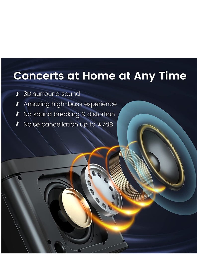 Hihonor - Bluetooth Speaker with 2 Wireless Microphones, 2024 Upgraded PA Speaker System, Singing Machine with Echo and Vocal Cut, Support TF, AUX-in, Suitable for Party, Conference, Wedding (Black) - Image 1