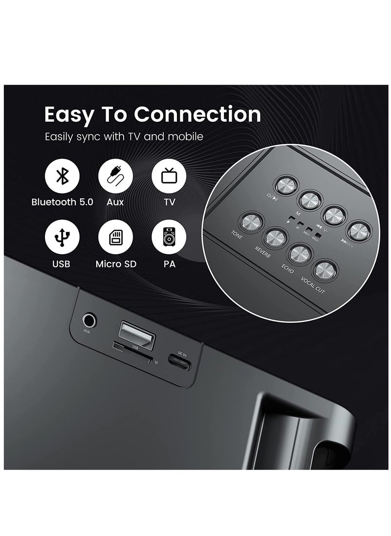 Hihonor - Bluetooth Speaker with 2 Wireless Microphones, 2024 Upgraded PA Speaker System, Singing Machine with Echo and Vocal Cut, Support TF, AUX-in, Suitable for Party, Conference, Wedding (Black) - Image 1
