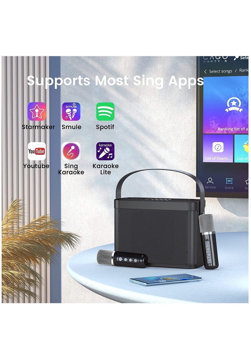 Hihonor - Bluetooth Speaker with 2 Wireless Microphones, 2024 Upgraded PA Speaker System, Singing Machine with Echo and Vocal Cut, Support TF, AUX-in, Suitable for Party, Conference, Wedding (Black) - Image 1