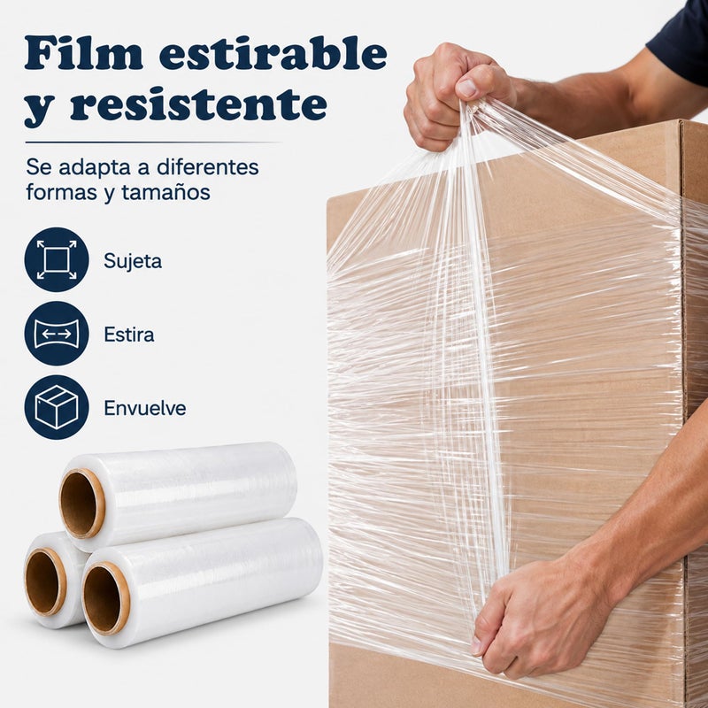 various Transparent Film for Plastic Packaging 50 cm x 200 m, 23 Microns, Industrial Stretch Resistance, Transparent Adhesion, Wrap for Moving, Pallets. (Roll 3, Transparent Film) - Image 2