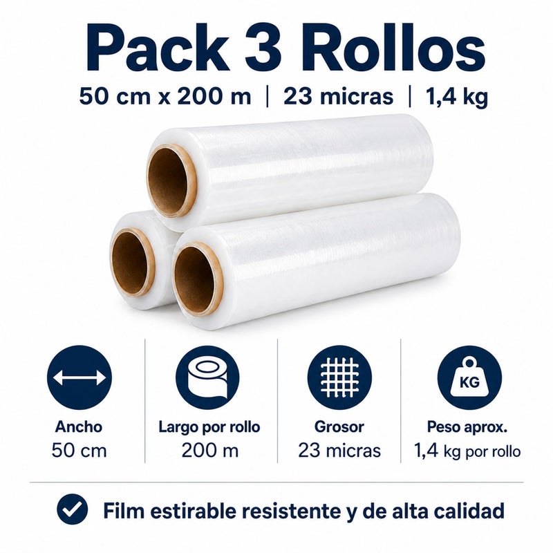 various Transparent Film for Plastic Packaging 50 cm x 200 m, 23 Microns, Industrial Stretch Resistance, Transparent Adhesion, Wrap for Moving, Pallets. (Roll 3, Transparent Film) - Image 4