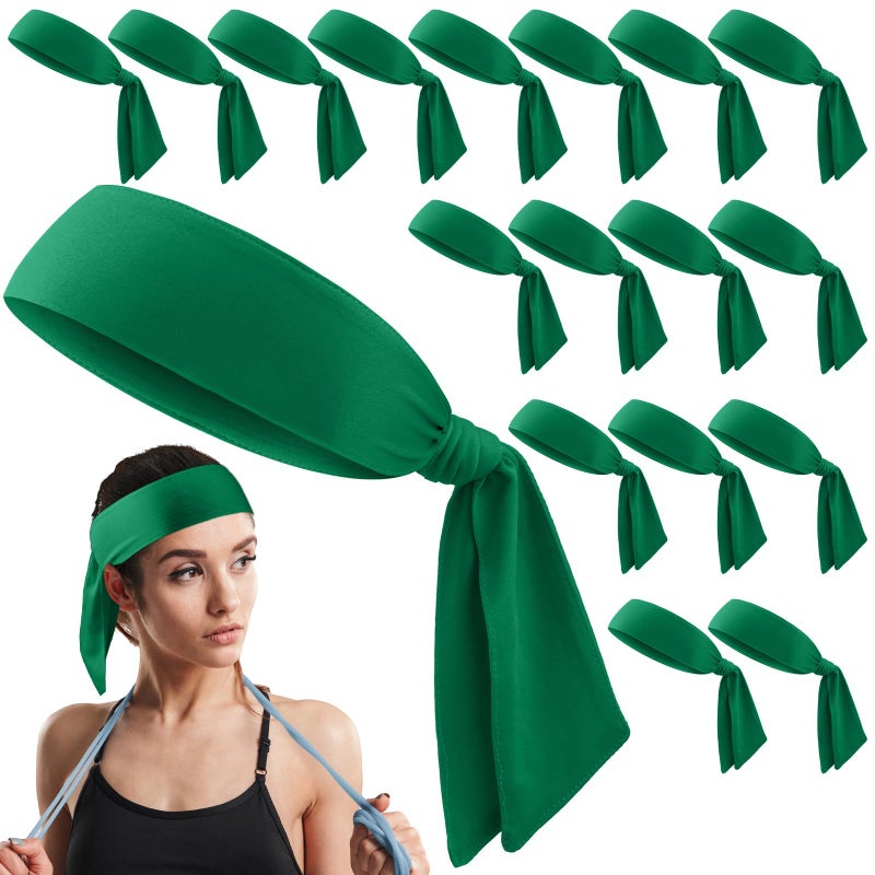 HI-BOOM Hiboom 18 Pack Tie Headband Bulk Sports Tennis Headband for Men Women Ninja Karate Head Tie Athletic Sweatbands Elastic Hair Bands for Basketball Football Soccer Running YogaGreen - Image 2