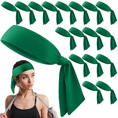 HI-BOOM Hiboom 18 Pack Tie Headband Bulk Sports Tennis Headband for Men Women Ninja Karate Head Tie Athletic Sweatbands Elastic Hair Bands for Basketball Football Soccer Running YogaGreen - Image 1