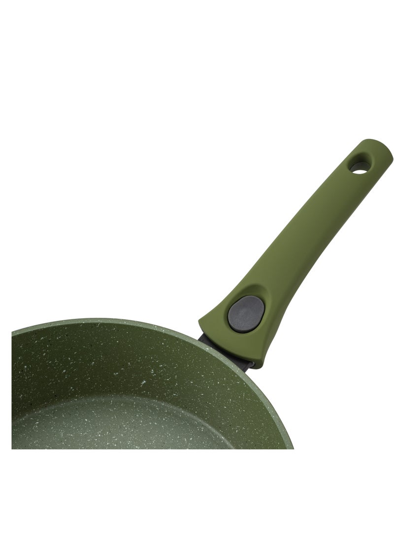 PERFECT KITCHEN - 7pc Cookware Set Die Cast Granite Coated With Silicomn Led And RemovableHandles Green - 3 Casserole ( 24CM, 16CM, 28CM And FryPan 28CM) With 3 Lids - Image 1