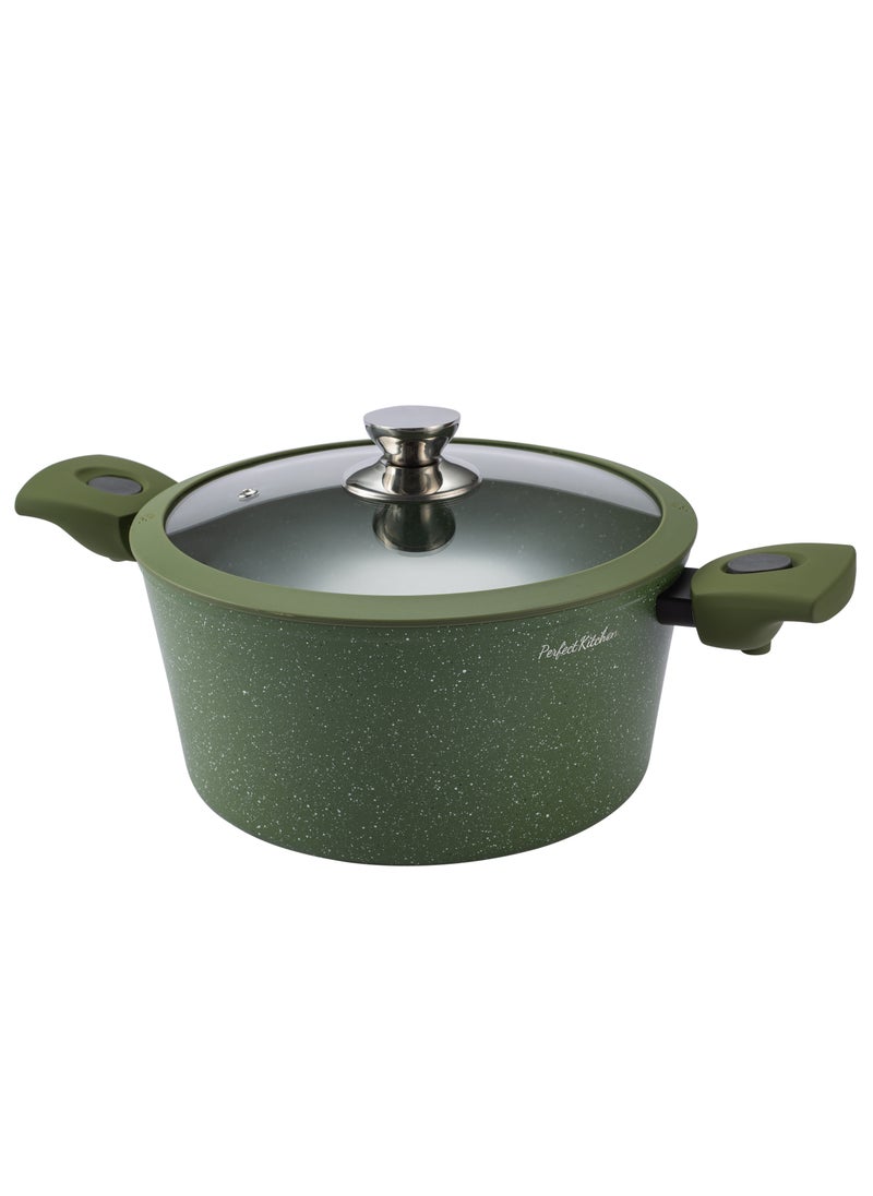 PERFECT KITCHEN - 7pc Cookware Set Die Cast Granite Coated With Silicomn Led And RemovableHandles Green - 3 Casserole ( 24CM, 16CM, 28CM And FryPan 28CM) With 3 Lids - Image 1