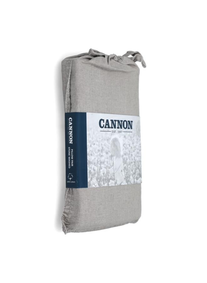 Cannon 2-Piece Stone Washed Premium Cotton Pillow Case Set Grey Cn Pcq2Pcsw-Gryd - Image 3
