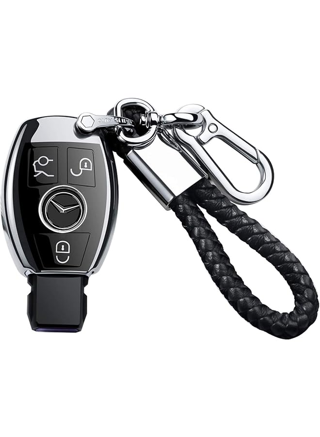 Tukellen For Mercedes Benz Keychains With Key Fob Cover Special Soft Tpu Key Case Cover Protector Compatible With Mercedes Benz Cegsm Gl Cls Clk G Class Keyless Smart Key Fob-Silver - Image 1