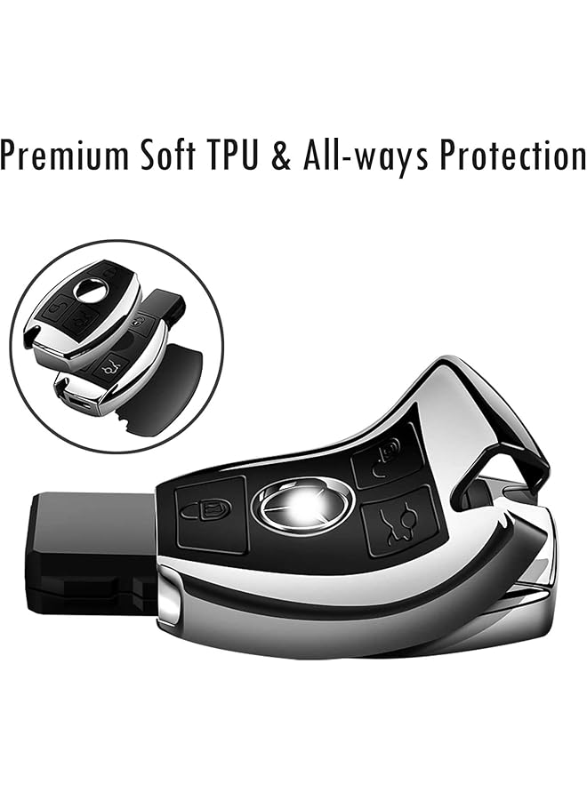 Tukellen For Mercedes Benz Keychains With Key Fob Cover Special Soft Tpu Key Case Cover Protector Compatible With Mercedes Benz Cegsm Gl Cls Clk G Class Keyless Smart Key Fob-Silver - Image 3