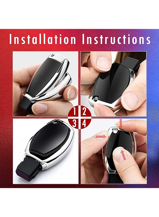 Tukellen For Mercedes Benz Keychains With Key Fob Cover Special Soft Tpu Key Case Cover Protector Compatible With Mercedes Benz Cegsm Gl Cls Clk G Class Keyless Smart Key Fob-Silver - Image 4