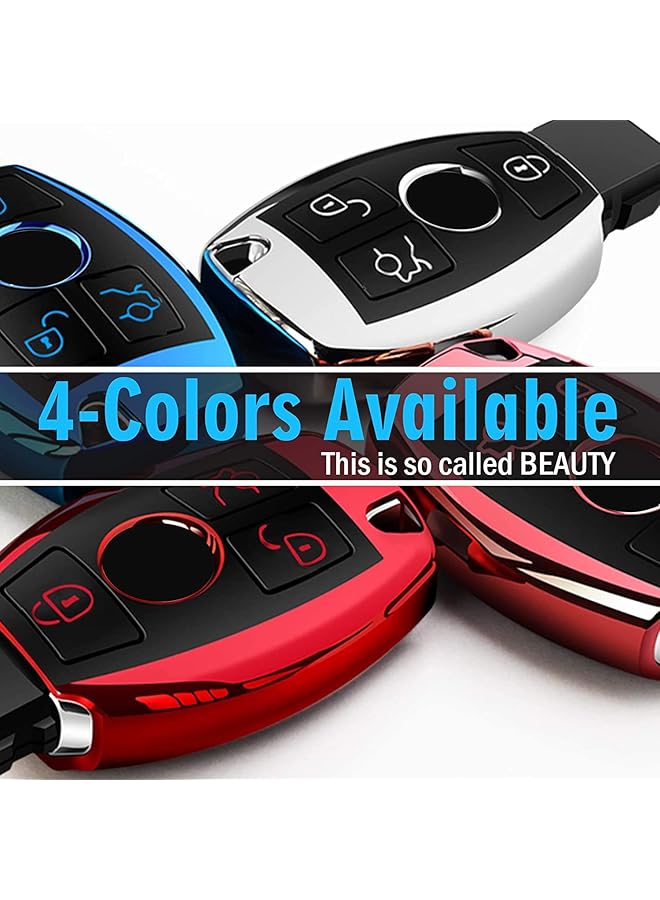 Tukellen For Mercedes Benz Keychains With Key Fob Cover Special Soft Tpu Key Case Cover Protector Compatible With Mercedes Benz Cegsm Gl Cls Clk G Class Keyless Smart Key Fob-Silver - Image 2