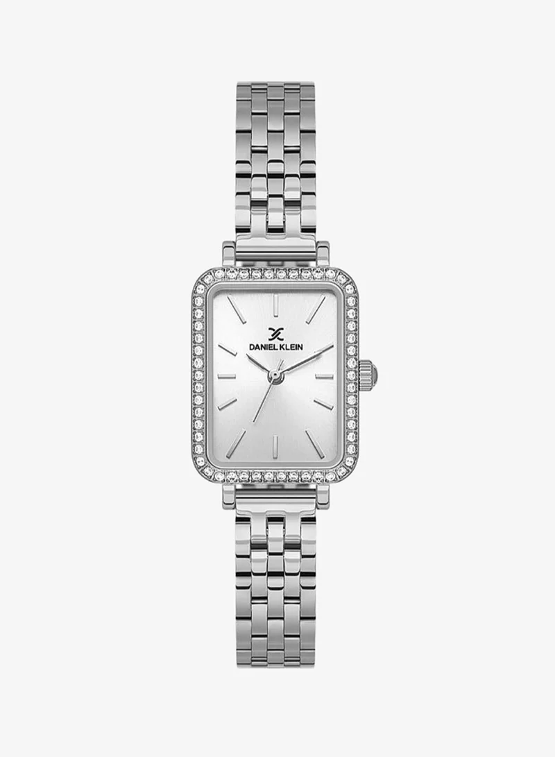 DANIEL KLEIN Women's Stainless Steel Silver Alloy Case Analog Silver Square Sunray Dial Japanese Quartz Premium 30 Meters Water Resistant