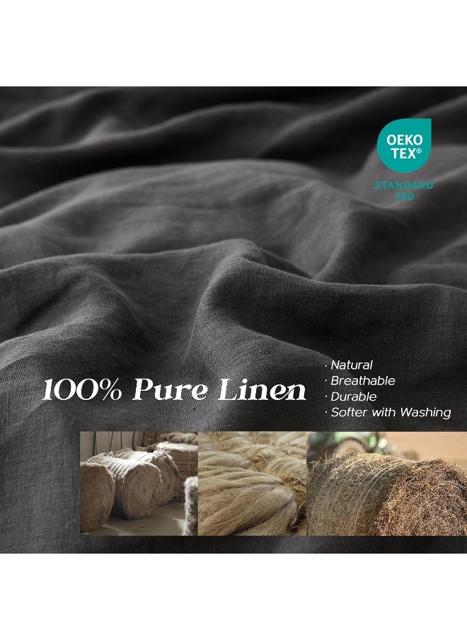 Simple&Opulence Simple&Opulence 100% Linen Duvet Cover Set, 3 PCS Natural French Flax Dark Grey Duvet Cover King Size  - Image 5