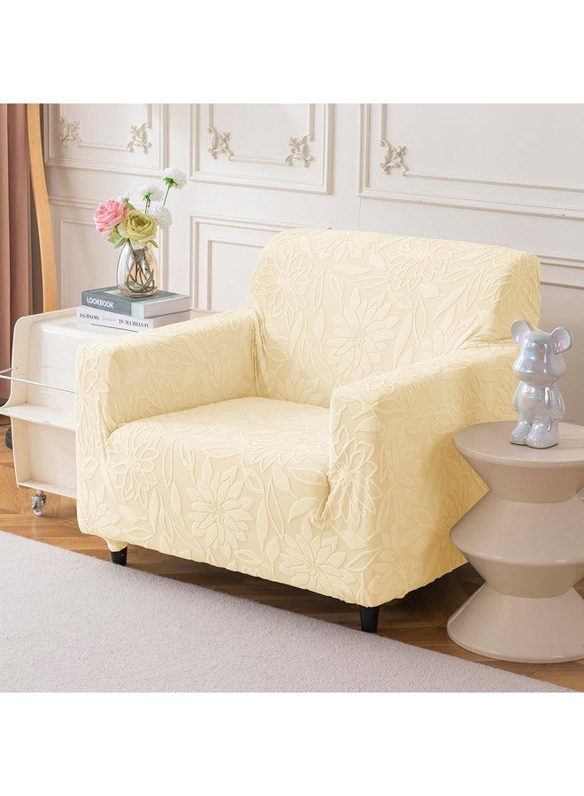 House of Quirk Universal Jacquard Waterproof Camellia Fabric Sofa Cover Soft Touching Cover for Couch Flexible Stretch Sofa Slipcover (One Seater, Beige) - Image 1