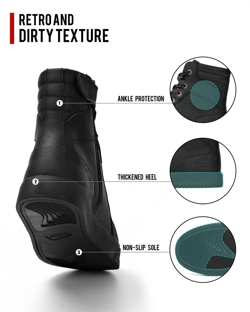 BORLENI BORLEN Motorcycle Riding Shoes Cowhide Leather Breathable Casual Outdoor Street Motorcycle Boots for Men Black 8.5 - Image 4