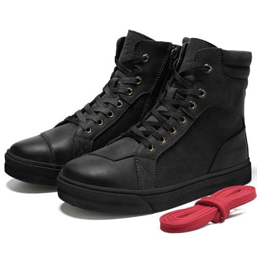 BORLENI BORLEN Motorcycle Riding Shoes Cowhide Leather Breathable Casual Outdoor Street Motorcycle Boots for Men Black 8.5 - Image 1