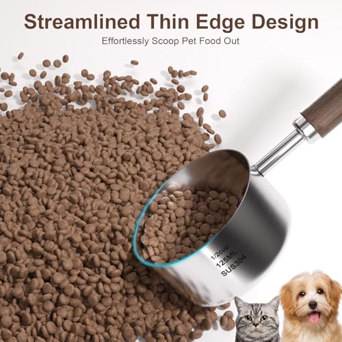 FAFAFLYER Dog-Cat Food Scoop Measuring-Cup - 1/2 Cup (4 Oz),304 stainless steels,Black walnut long handle… - Image 5