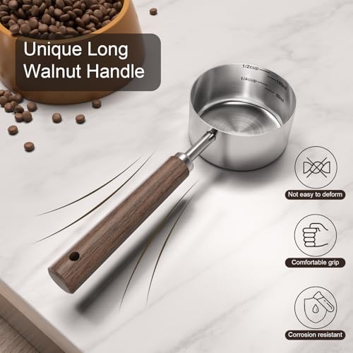 FAFAFLYER Dog-Cat Food Scoop Measuring-Cup - 1/2 Cup (4 Oz),304 stainless steels,Black walnut long handle… - Image 4