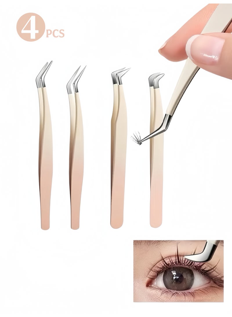 Set of 4 Straight Lash Tweezers for Eyelash Extensions - Pointed Tweezers, Anti-Rust, Stainless Steel Isolation Lash Supplies - Image 1