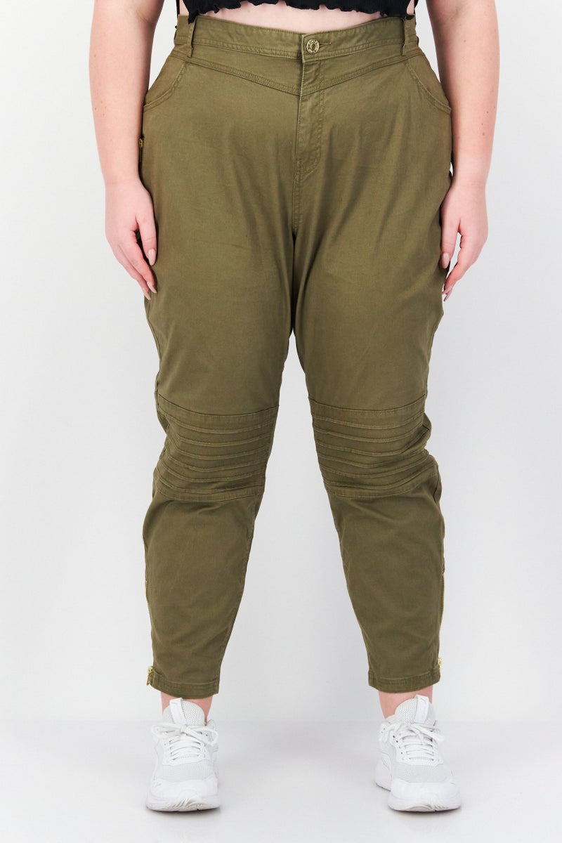RIVER ISLAND Women Plus Size Solid Chino Pants, Khaki - Image 1