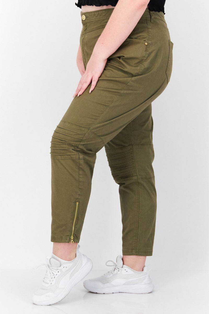 RIVER ISLAND Women Plus Size Solid Chino Pants, Khaki - Image 3