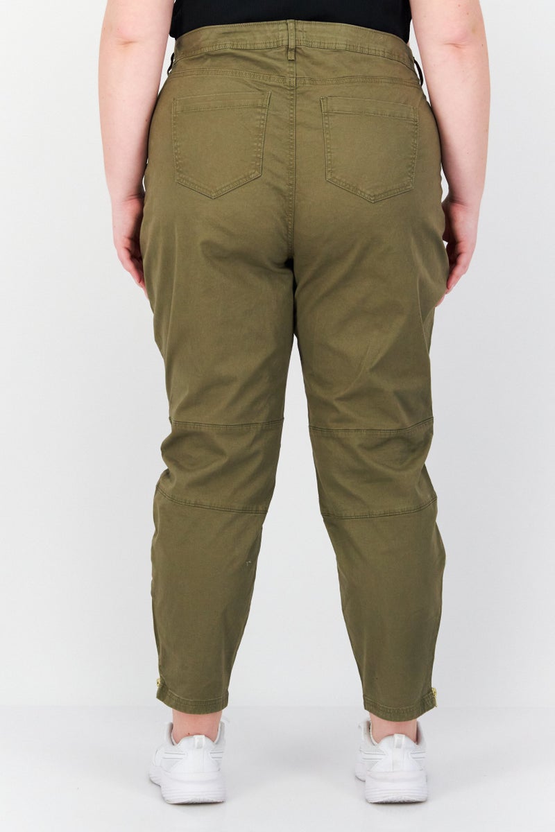 RIVER ISLAND Women Plus Size Solid Chino Pants, Khaki - Image 2