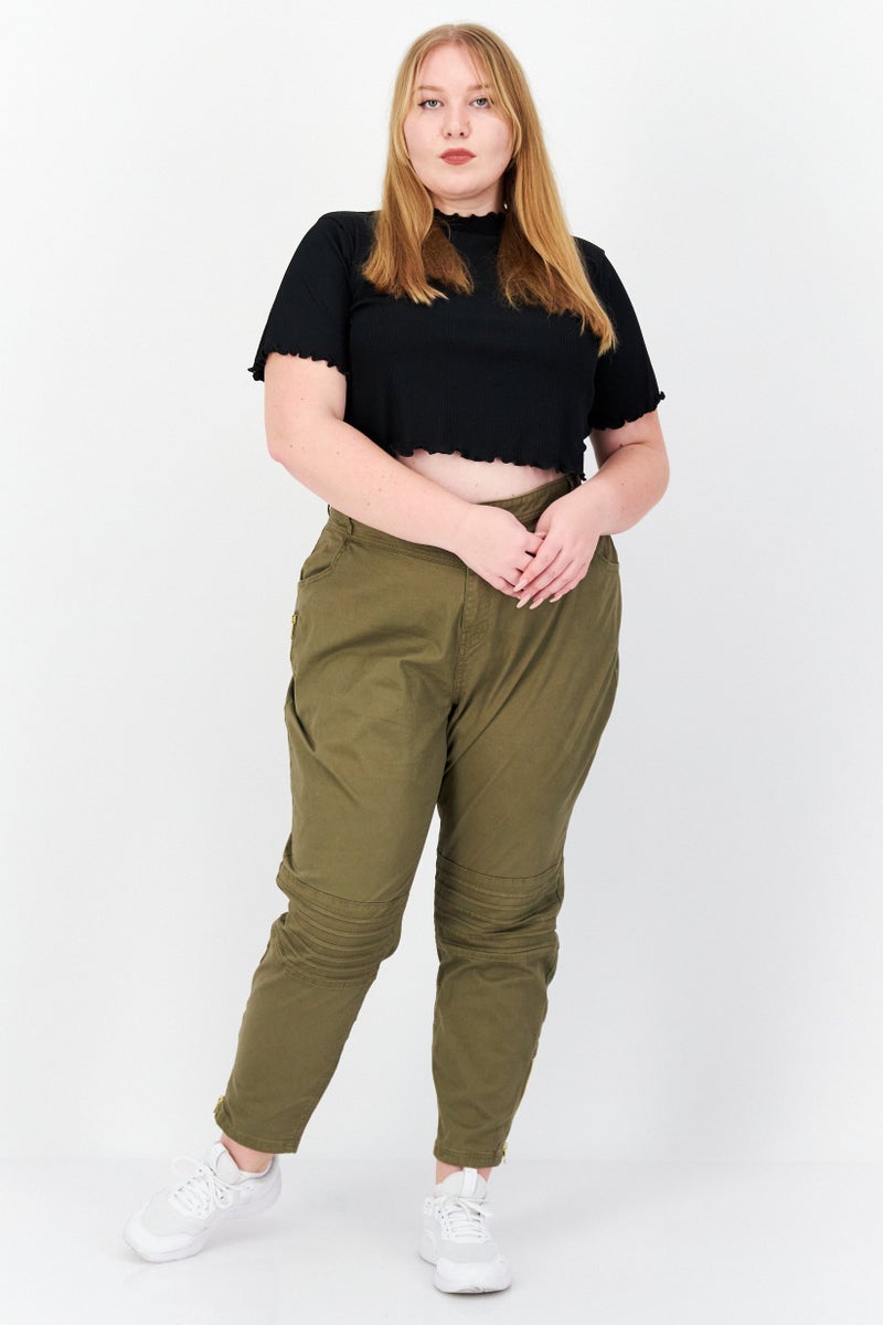 RIVER ISLAND Women Plus Size Solid Chino Pants, Khaki - Image 4