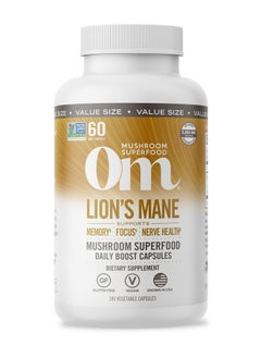 Om Mushroom Superfood Lion's Mane Mushroom Capsules Superfood Supplement, 180 Count, 60 Days, Fruit Body and Mycelium Nootropic for Memory Support, Focus, Clarity, Nerve Health, Creativity and Mood  - Image 1