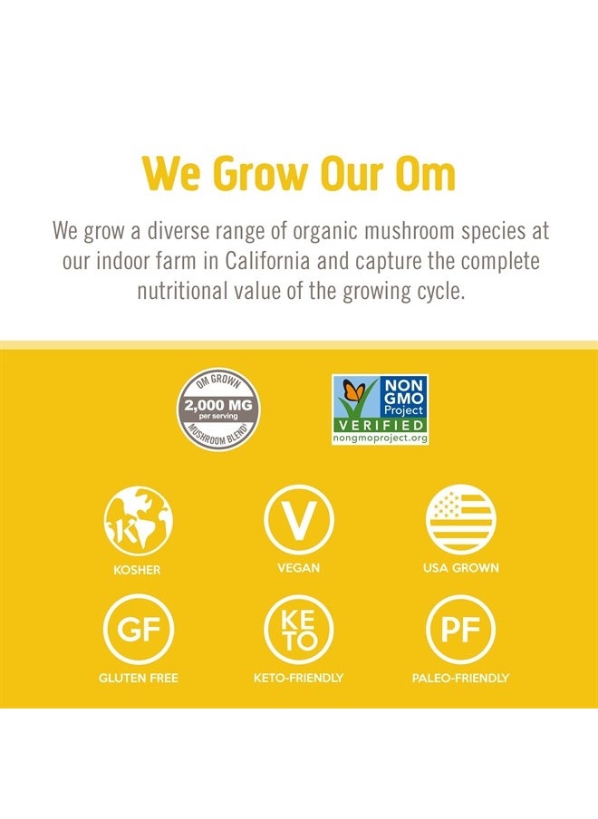 Om Mushroom Superfood - Lion's Mane Mushroom Capsules Superfood Supplement, 180 Count, 60 Days, Fruit Body and Mycelium Nootropic for Memory Support, Focus, Clarity, Nerve Health, Creativity and Mood - Image 1