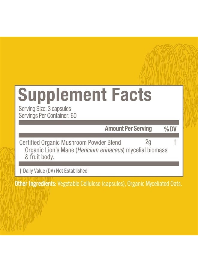 Om Mushroom Superfood - Lion's Mane Mushroom Capsules Superfood Supplement, 180 Count, 60 Days, Fruit Body and Mycelium Nootropic for Memory Support, Focus, Clarity, Nerve Health, Creativity and Mood - Image 1