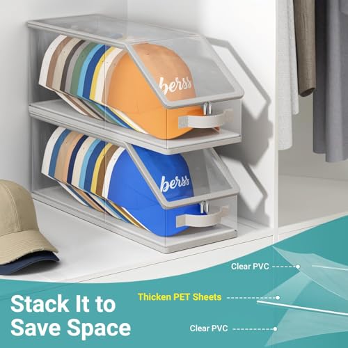 AOODA 2PCS Stackable Hat Storage for Baseball Caps Clear Hat Organizer for Closet Holds up to 24 Caps Mens Hat Box Display with Cardboard Grey - Image 3
