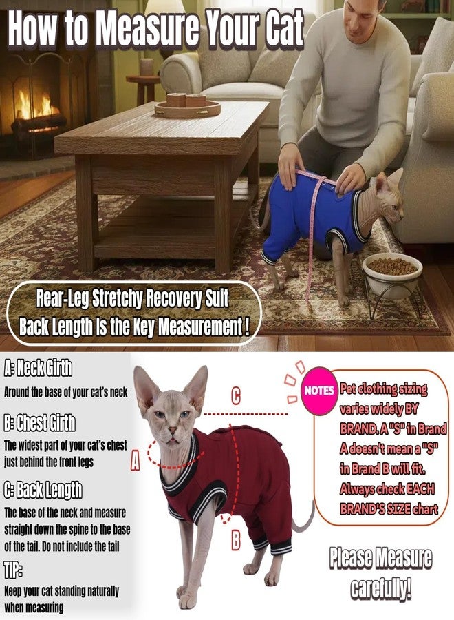 T'CHAQUE Cat Clothes Surgery Recovery Suit for Female Male, Cat Onesie Pet Surgical Pajamas Hind Legs Long Sleeve, Abdominal Wound Skin Diseases, E-Collar Alternative, Spay Recovery Suit, RoyalBlue-XL - Image 4