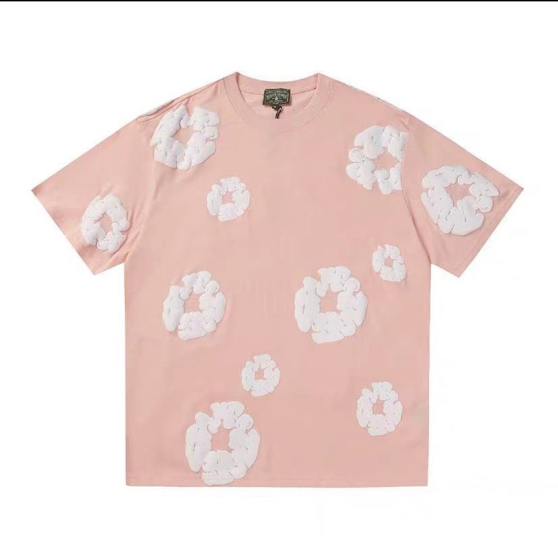 Foreign Trade Cross-border Spring and Summer New European and American Fashion Brand Kapok Printed Sports Leisure T-shirt Short Sleeve Shorts for Men and Women Pink Kapok Short Shirt]