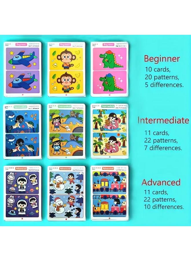 متوسط 12 قطعة ابحث عن الاختلافات في الصور لعبة البطاقات القابلة للمسح للأطفال من عمر 3 سنوات فما فوق - Image 4