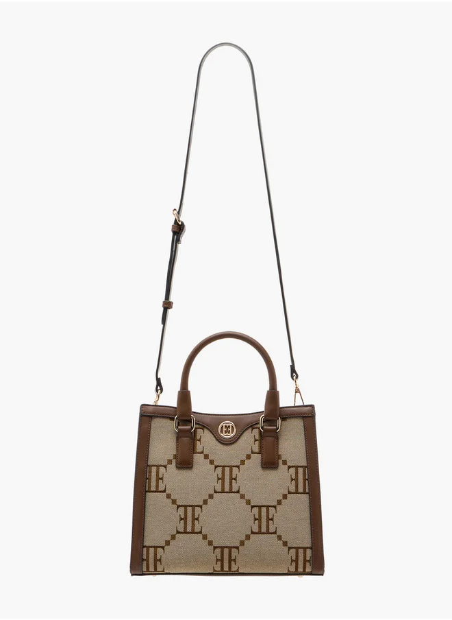ايل Women's Monogram Embroidered Tote Bag with Double Handles and Zip Closure