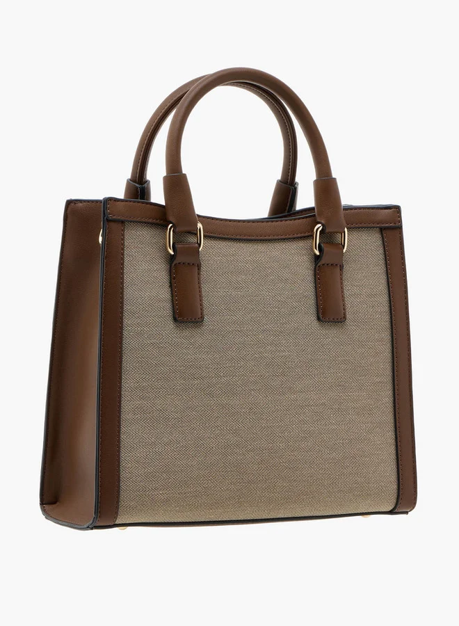 ELLE Women's Monogram Embroidered Tote Bag with Double Handles and Zip Closure